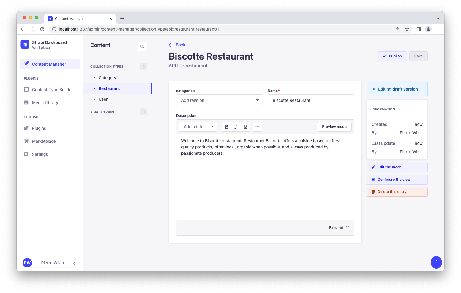 Screenshot: Biscotte Restaurant in Content Manager